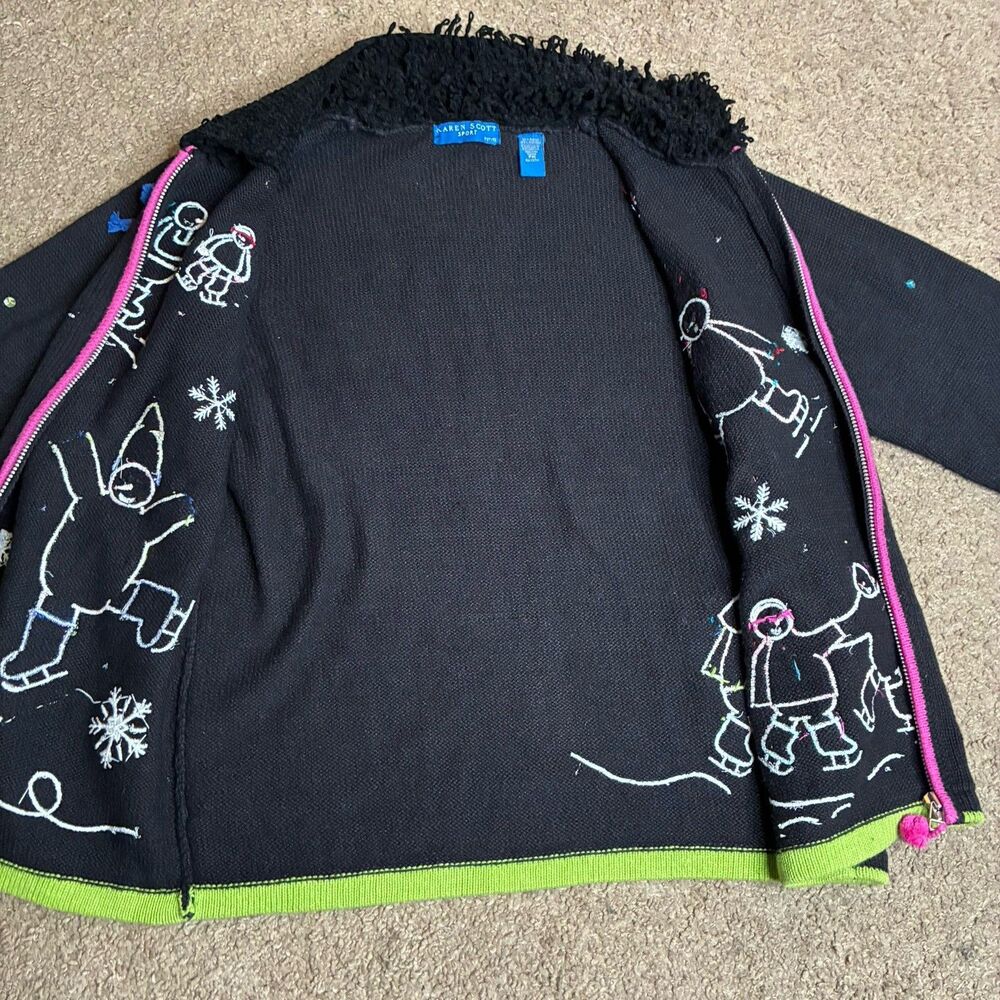 Karen Scott Sport Womens Petite Black Christmas Snowman Holiday Sweater Vtg - Picture 10 of 15
